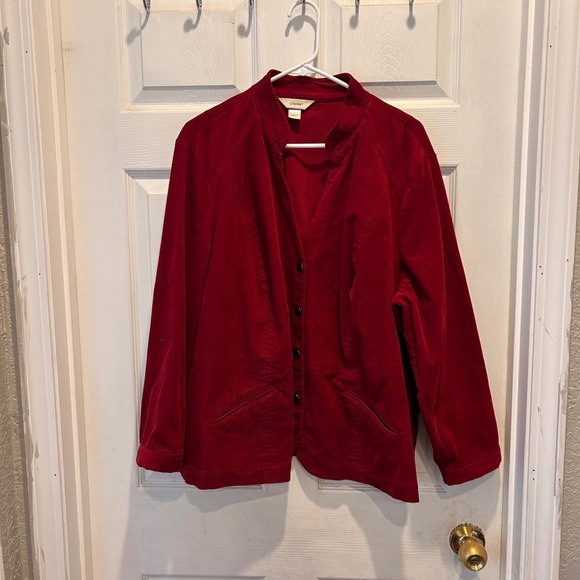 CJ Banks Jackets & Blazers - CJ Banks Womens Maroon Fine Corduroy Button Front Jacket Plus Size 2X Stretch